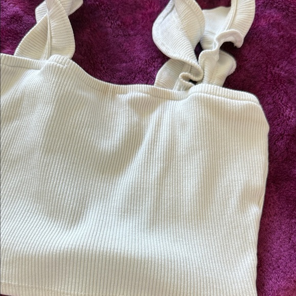 White Ribbed Crop Top with Ruffle Straps - Picture 4 of 4